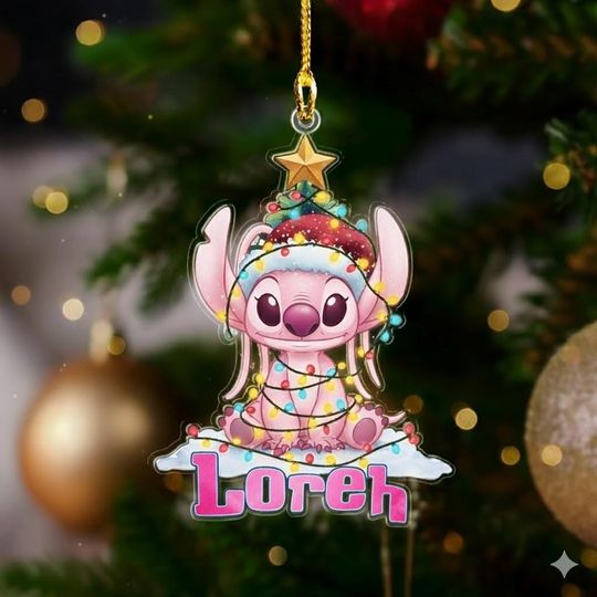 Discover Personalized Angel Stitch Christmas Ornament, Lilo & Stitch Holiday Tree Decoration, Custom Name Cute Stitch Gift, Disney Fan Keepsake