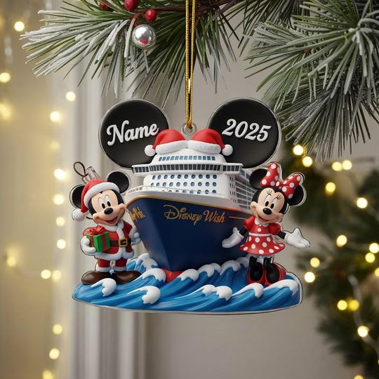 Discover Personalized Disney Christmas Cruise Ornament 2025, Very Merry Cruise Time, Disney Family Cruise Vacation, Mickey Minnie Christmas Cruise