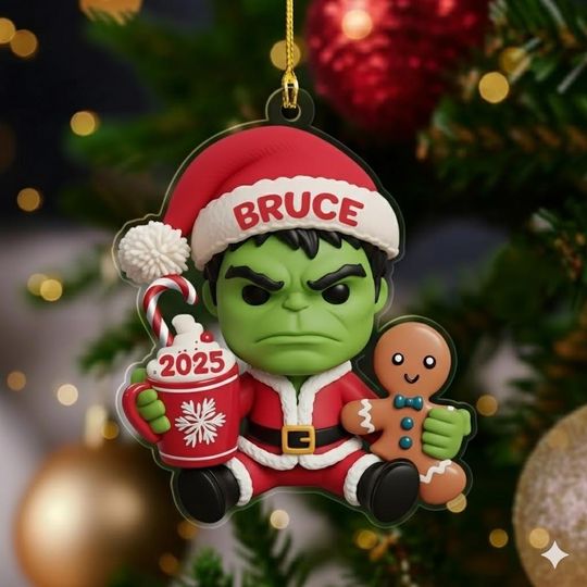 FLAT ORNAMENT Personalized Hulk Christmas Ornament, Hulk 2025 Christmas Tree Decor, Superhero Santa Christmas Ornament, Hulk Hero Xmas Gift