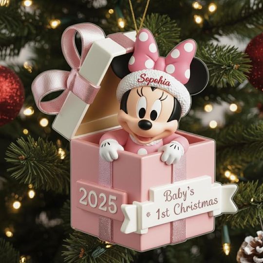 Discover Personalized Minnie Mouse Baby First Christmas Ornament 2025, Disney Pink Gift Keepsake, Custom Baby Ornament, Newborn Holiday Decoration