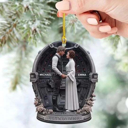 Discover Star Couple Ornament, Personalized Sci-Fi Lovers Christmas Ornament, I Love You to the Death Star and Back, Custom Gift for Him Her