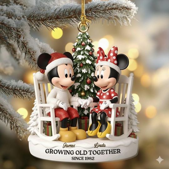 Discover Personalized Mickey Minnie Couple Ornament, Growing Old Together, Disney Anniversary Gift, Just Engaged Ornament, Disney Couple Ornament