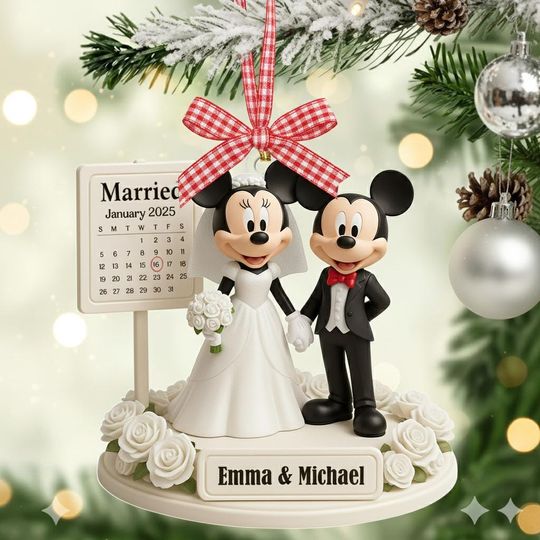 Discover Personalized Disney Wedding Calendar Ornament, Mickey Minnie Married Ornament, Wedding Date Anniversary Ornament, Disney Newlywed Keepsake