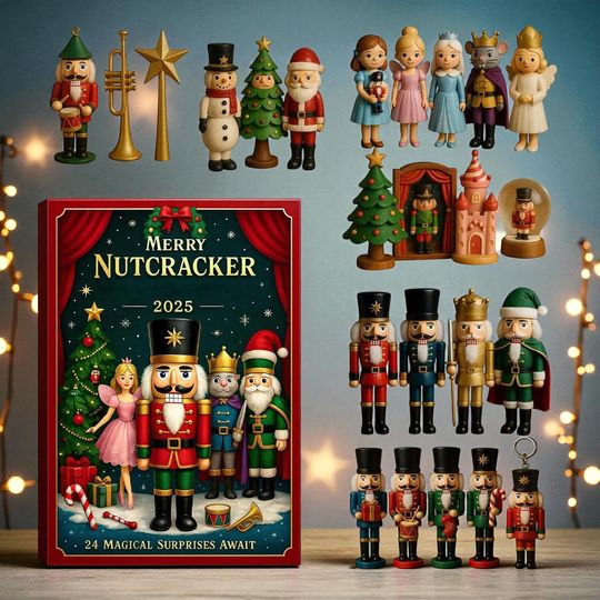 Flat Nutcracker Advent Calendars, 24 Days Nutcracker Ornaments Merry Christmas Countdown Calendar 2025, Xmas Party Christmas Gift