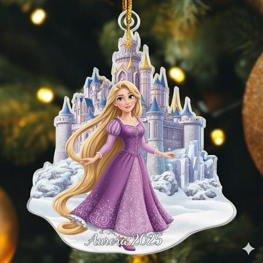 Discover Disney Princess Rapunzel Ornament, Tangled Christmas Decor, Personalized Name Gift 2025, Fairytale Castle Ornament, Kids Holiday Keepsake