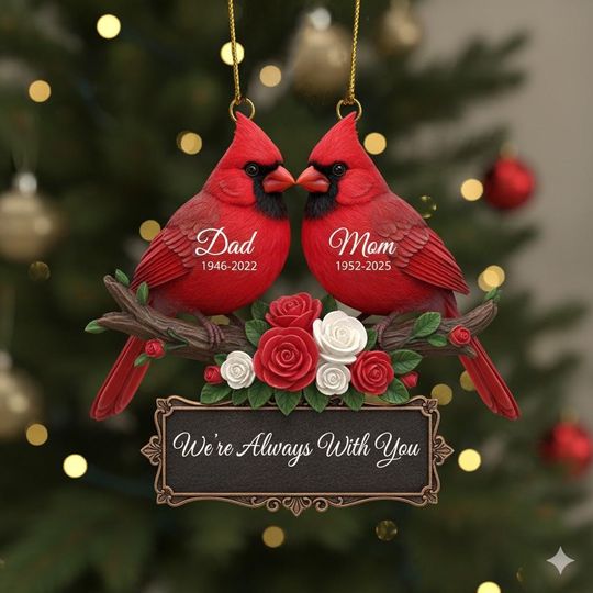 Cardinal Memorial Ornament, Personalized Mom Dad Ornament 2025, In Memory Of Parents Gift, Sympathy Christmas Ornament Keepsake