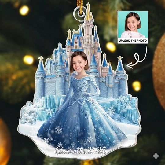 Discover Disney Elsa Photo Ornament, Frozen Princess Personalized Gift, Custom Face Christmas Decoration, Ice Castle Ornament 2025,Kids Holiday Decor