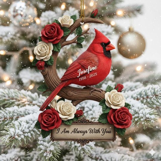 Cardinal Memorial Ornament, Personalized Red Bird Ornament 2025, In Memory Of Loved One Gift, Sympathy Christmas Ornament Keepsake