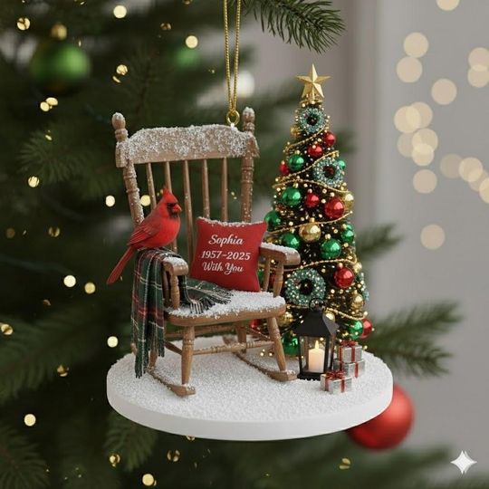 Memorial Christmas Ornament, Personalized Cardinal Ornament 2025, In Memory Of Loved One Gift, Remembrance Chair Ornament Keepsake