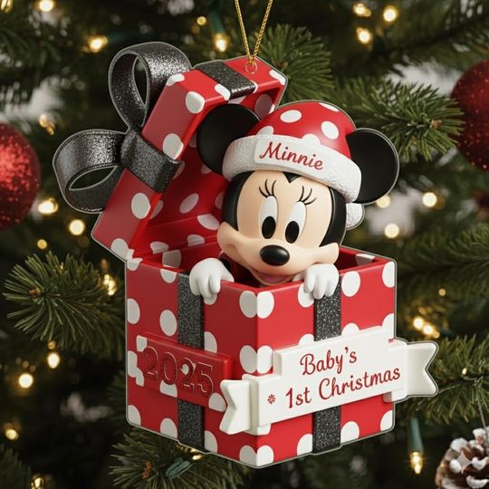 Discover Personalized Minnie Mouse Baby First Christmas Ornament 2025, Disney Red Polka Dot Gift Keepsake, Custom Baby Ornament, Holiday Tree Decor