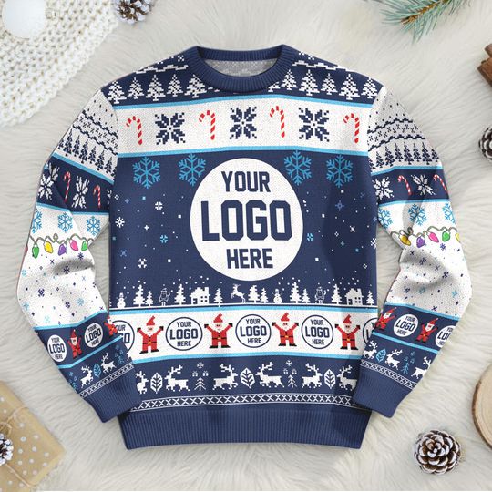 Discover Custom Logo Ugly Sweater, Personalized Company Xmas Sweatshirt, Funny Christmas Jumpers for Men & Women, Business Logo Matching Gift Team
