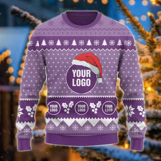 Personalized Logo Xmas Jumper, Custom Christmas Sweater, Unique Holiday Gift, Company Team Apparel, Corporate Party Wear