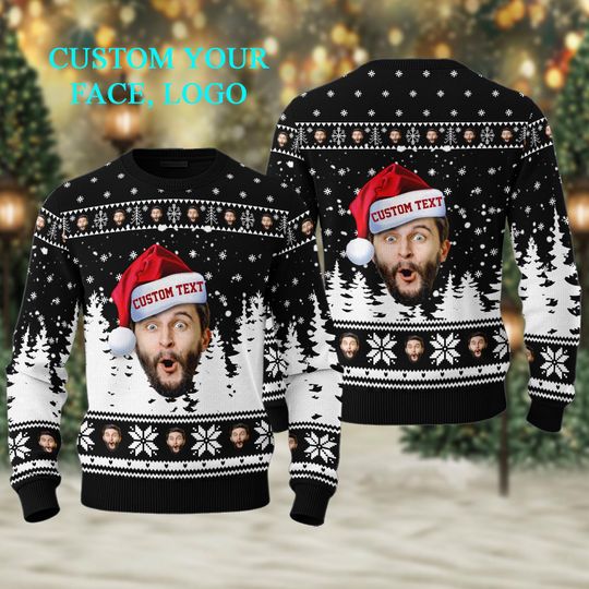 Discover Custom Face Photo Ugly Christmas Sweater, Custom Text Ugly Sweater, Company Logo Xmas Sweatshirt, Funny Image Christmas Gift For Family