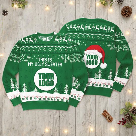 Custom Logo Ugly Sweater, Personalized Company Christmas Sweater, Funny Team Holiday Outfit, Business Logo Gift for Men and Women