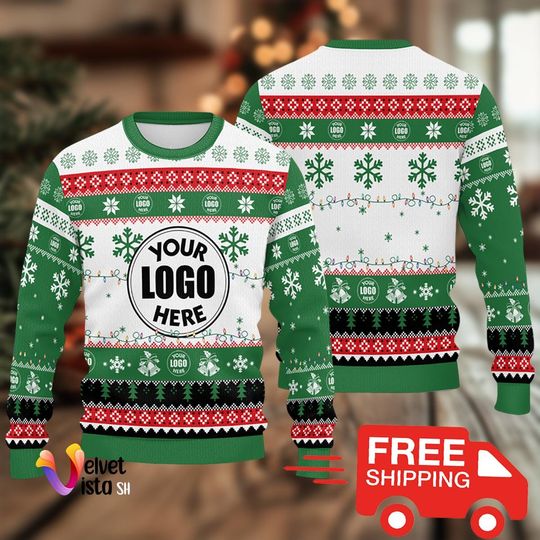 Custom Your Logo Ugly Christmas Sweater, Personalized Company Logo Xmas Sweatshirt, Custom Photo Image