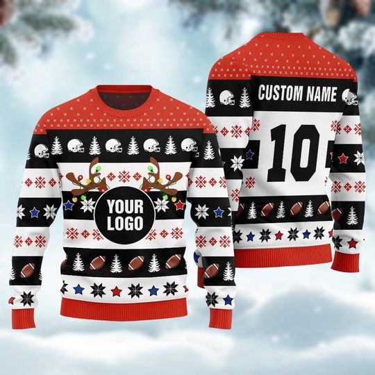 Personalized Logo And Name 3D Ugly Christmas Sweater, Custom Company Image Reindeer Xmas Sweater, Christmas Gift For Men Women Kid