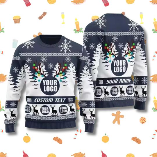 Custom Logo Ugly Christmas Sweater  Personalized Name & Text Corporate Holiday Party Jumper, Branded Company Gift, Unisex Winter Knit