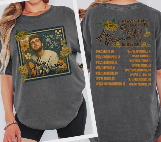 Discover Alex Warren Cheaper Than Therapy 2025 Tour T-Shirt, Vintage Tour Merch Tee, Unisex Concert Shirt, Gift for Music & Alex Warren Fans