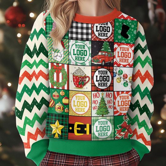 Custom Logo Ugly Sweater, Personalized Company Christmas Sweater, Funny Team Holiday Outfit, Business Logo Gift for Men and Women