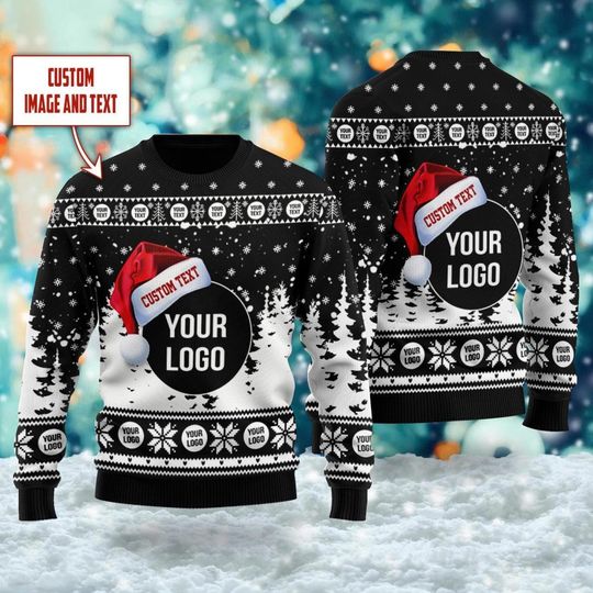 Discover Custom Company Logo Ugly Christmas Sweater, Personalized Logo Xmas Sweatshirt, Custom Photo Image Christmas Gift For Men Women Kid