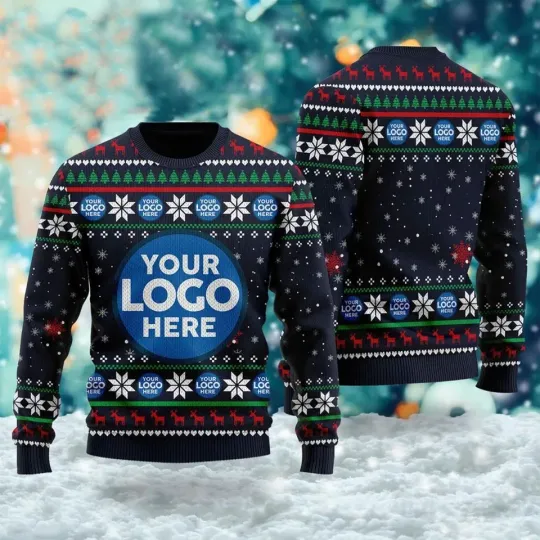 Discover Custom Logo Company Ugly Christmas Sweater, Custom Name Xmas Sweatshirt 2025