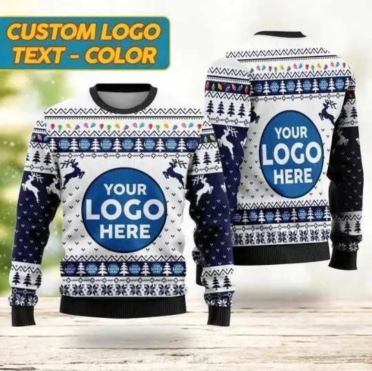Discover Custom Logo Ugly Christmas Sweater, Custom Name Xmas Sweatshirt