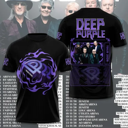Discover Deep Purple World Tour 2026 3D T-Shirt for Fans
