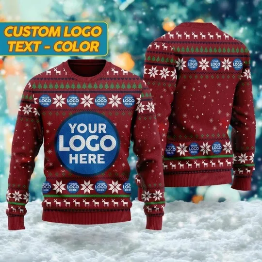 Discover Custom Logo Company Ugly Christmas Sweater, Custom Name Xmas Sweatshirt