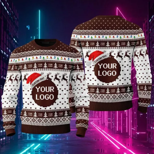 Discover Custom Logo Ugly Christmas Sweater Personalized Business Photo 2025