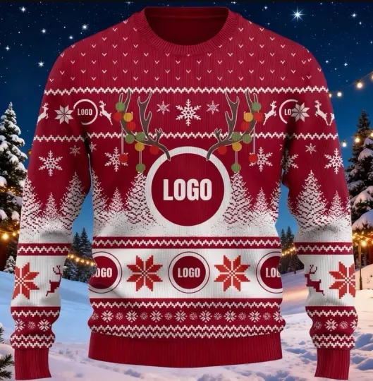 Discover Custom Logo Christmas Sweater, Ugly Holiday Sweatshirt