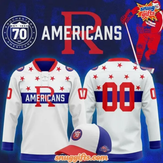 Discover Personalized Rochester Americans New 70 Years Lace Hockey Jersey Men's Fan Gear