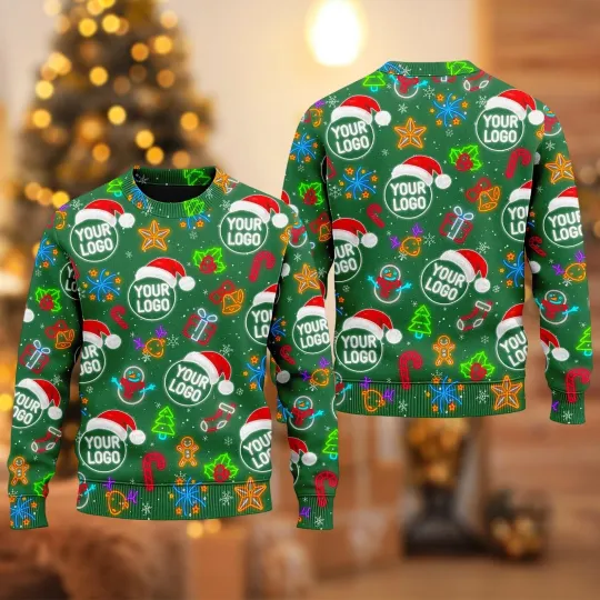 Discover Custom Neon Christmas Sweater – Personalized Ugly Xmas Jumper with Logo or Text