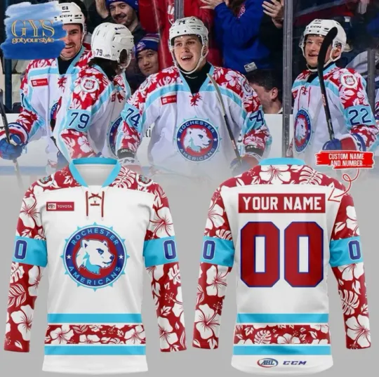 Discover Personalized Rochester American FROZE ‘EM OUT Lace Hockey Jersey 3D