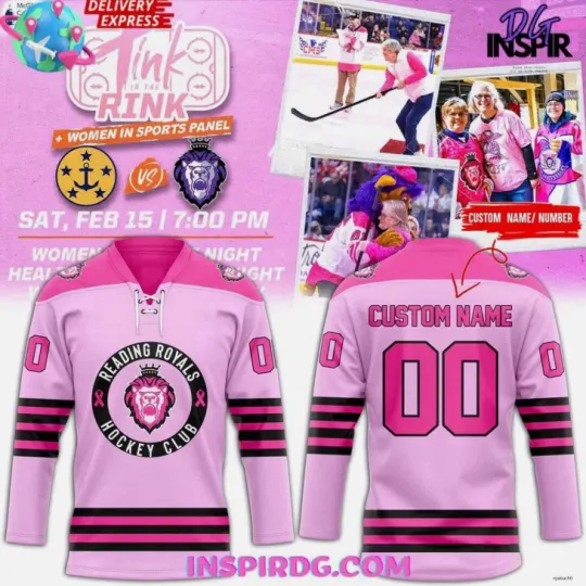 Discover Personalized Reading Royals Pink in the Rink 2025 Hockey Jersey 3D All Printed