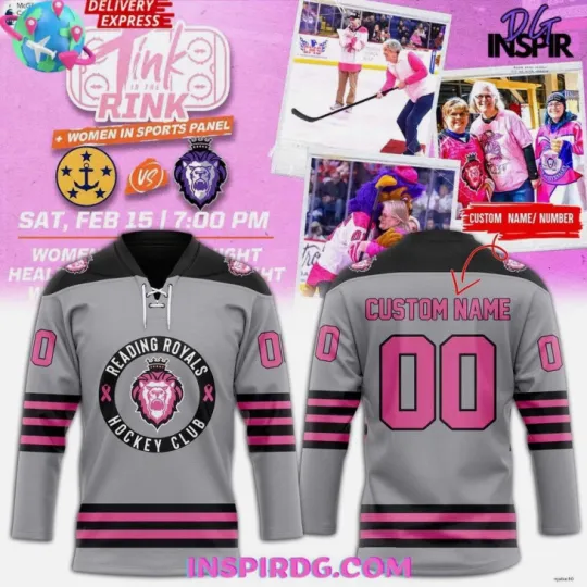 Discover Personalized Reading Royals Pink in the Rink 2025 Grey Hockey Jersey All Printed