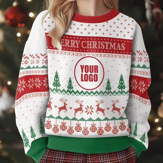 Custom Logo Ugly Christmas Sweater, Funny Company Team