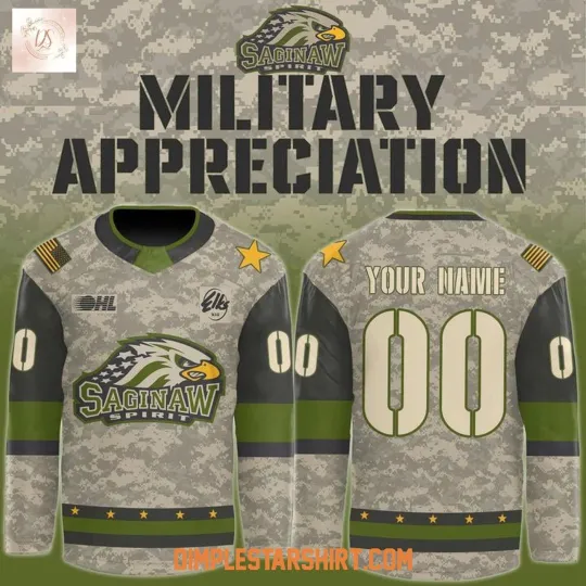Discover Personalize Saginaw Spirit Military Appreciation Night 2025 Shirt Men's Fan Gear