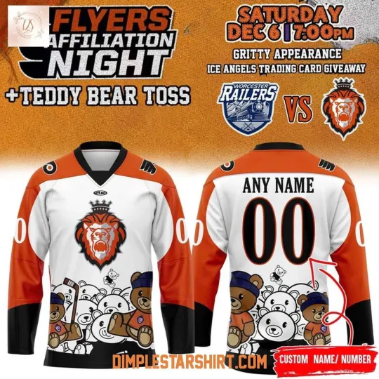 Discover Custom Reading Royals Vs Philadelphia Flyers Night Teddy Bear Toss Hockey Shirt