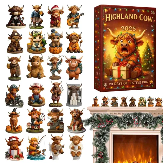 Discover 2025 Xmas Gift Highland Cow 3D Advent Calendar Kids Xmas Gift 24 Days Toy Gifts