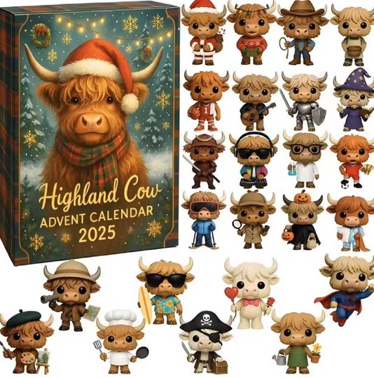 Discover Highland Cow Advent Calendar 2025, 2D Highland Cow Ornaments 24 Days Christmas Countdown Calendar, Christmas Advent Calendar Gift