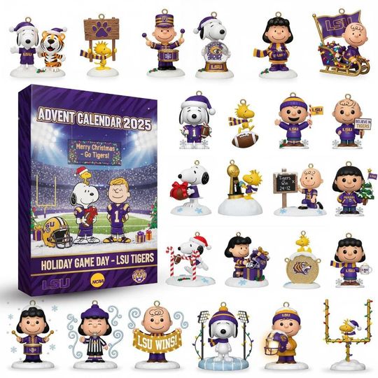 Snooopyy Woodstock LSU Tigers Advent Calendar 2025, Christmas Countdown Advent Calendar Gift Box With 24 Acrylic Ornaments