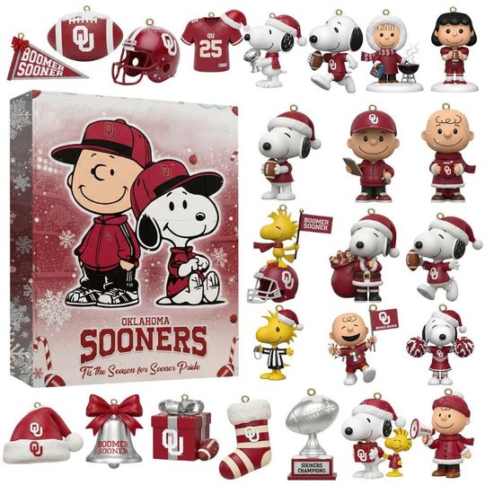 Discover Snooopyy Oklahoma Sooners Advent Calendar 2025, Holiday Gift Set For Fans