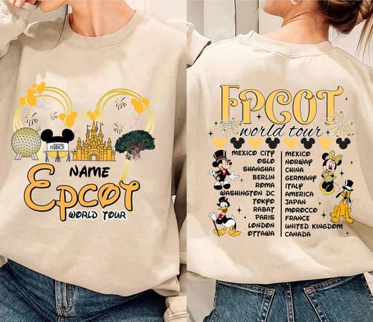 Discover 2 Sided Cartoon World Tour New Year Png, Custom Name Shirt, Mouse & Friends Happy New Year, Family Vacation, Hello 2026 Png,Around The World