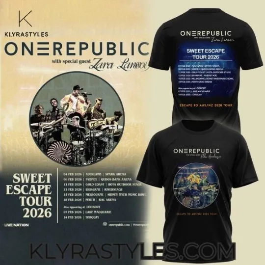 Discover OneRepublic X Sweet Escape Tour 2026 Black 3D All-Over Print T-Shirt