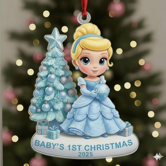 Discover Personalized Disney Cinde Christmas Ornament, Disney Princess Babys First Christmas 2025 Keepsake, Custom Name Fairy-Tale Tree Decor