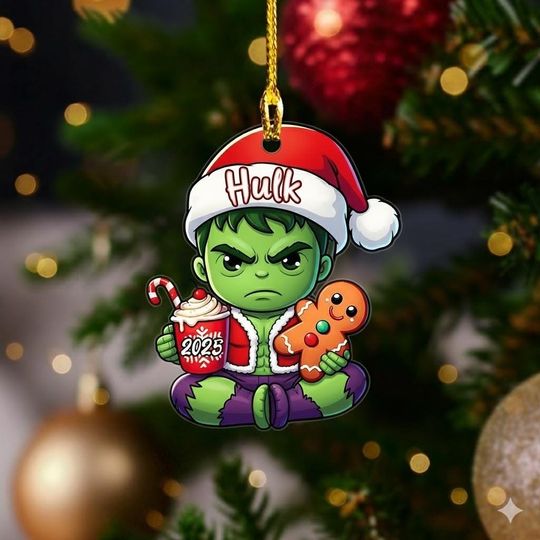 Personalized Hulk Christmas Ornament, Marvel Superhero Holiday Tree Decoration, Custom Name Kids Gift 2025, Marvel Gingerbread Ornament
