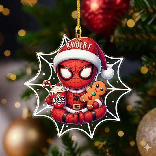 Personalized Spider-Man Christmas Ornament, Marvel Superhero Holiday Tree Decoration, Custom Name 2025 Gift for Kids, Gingerbread Ornament