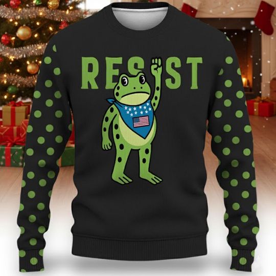 Discover Resist Frog Ugly Christmas Sweater, Political Meme Holiday Jumper