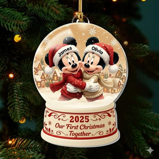 Discover Personalized Mickey Minnie Christmas Ornament, Custom Name Holiday Tree Decoration, First Christmas Keepsake 2025, Couple Gift Ornament