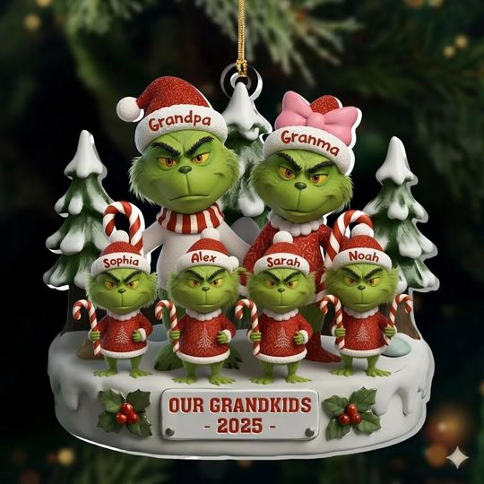 Discover funny character Family Ornament 2025, Our Grandkids Christmas Ornament, Personalized Acrylic Ornament, Custom Name Family Gift,Funny Holiday Keepsake